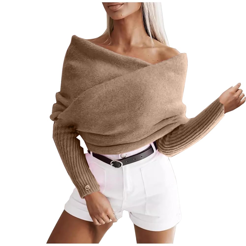 新品8yards Framed in 8 HighNeck Pullover HGps8w Elegant Off The Shoulder Sweaters for Women Wrap V